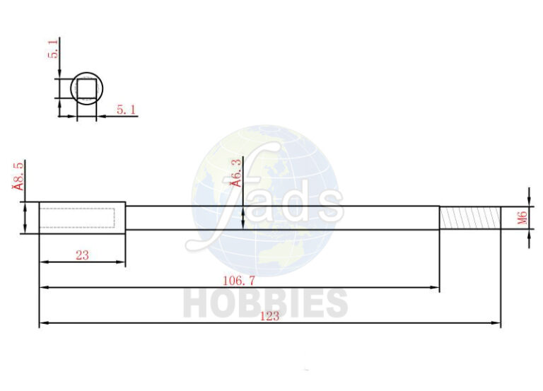 Drive Shaft 6.35mm (¼") Square With Screw Thread Stainless Steel FADS